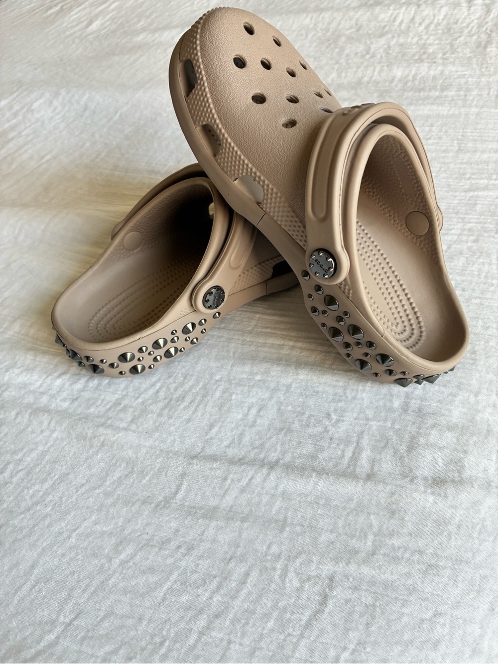 CROCS Classic Clog with Studs in Taupe